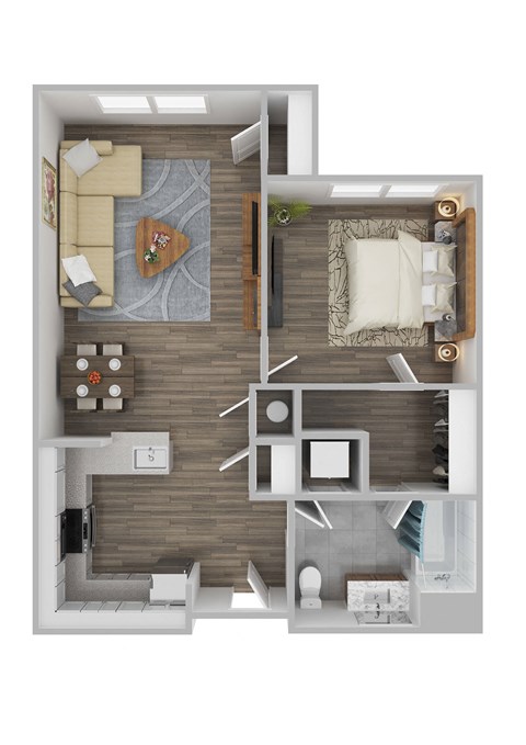 Floor plan for 1 bed, 1 bath, 694 sqft